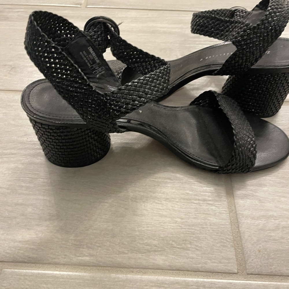 Zara Black Woven Heeled Sandals